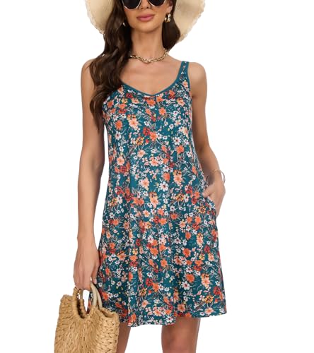 ANYFITTING Built in Bra Summer Dresses for Women 2025 Casual Short Dress with Pockets Mini Floral Sundresses3