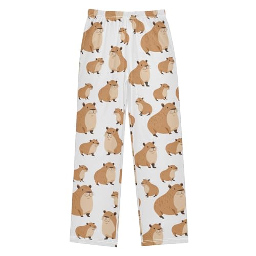 Boys' Pants Brown Capybara White Long Bottoms Jogger Pants Elastic Waist Trousers with Pockets S-XL