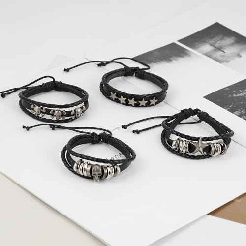 Pulsera de cuero punk gótica unisex ajustable miniatura 4