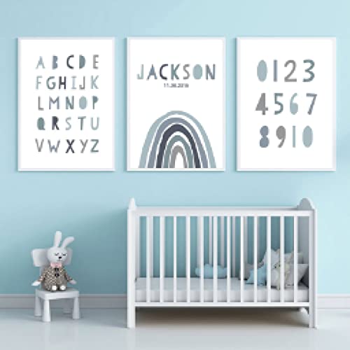 Peinture sur toile nom personnalisé et date décoration murale chambre bébé 70x100