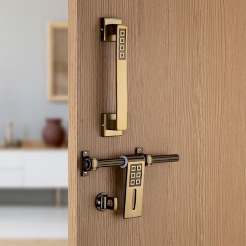 Image of COMPASS Rolex Stainless Steel Heavy Single Door Fitting Accessories Full Set /Kit (1 Aldrop, 1 Latch, 2 Handles, 1 Tower Bolt and 1 Door Stopper | 10 inch | Vintage Finish