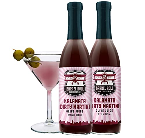 Barrel Roll Bar Essentials Cocktail Mixers - Extra Dirty Martini Mix - Kalamata Olive Brine - USA Made Small Batch Drink Mix - Purple Olive Juice - 25.4 Ounce Martini Juice – Vodka Gin Vermouth Mixer