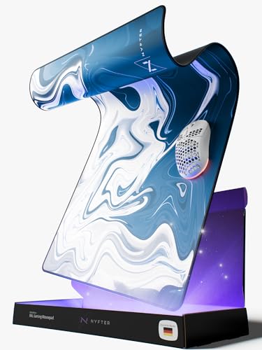 Nyfter - Premium XXL Gamingowa podkładka pod mysz Nyfpad 900 x 500 mm, z płynnym wzorem, bez fal, z ekstra przyszytymi krawędziami (biało-niebieska)