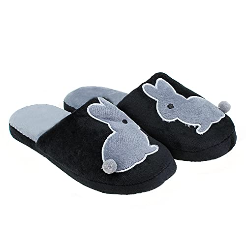 Pantufas femininas adulto domésticas inverno veludo desenho animado fofo (34-35, Preto)