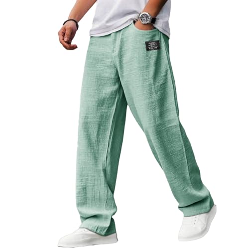 Cocoparo Mens Pants, Cocoparo Mens Casual Hemp Fabric Pants, Mokaloha Drawstring Loose Elastic Waist Pocket Trousers 5