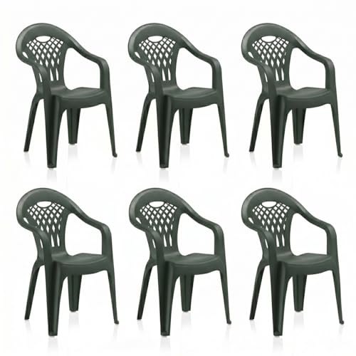 SHAF - Pack 6 Sillas de Jardín Apilables - Exterior Terraza o Eventos - Plástico Reciclado Resistente UV - Fabricadas en España - Modelo Cancún - Verde