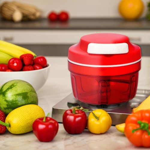 Foto von Tbest Zwiebelschneider, Zerkleinerer ohne Strom Gemüseschneider Haushalt Kordelzug Design Handbuch Gemüsehacker Shredder Fleischmixer Küchenbedarf Manuell Gemüseschneider