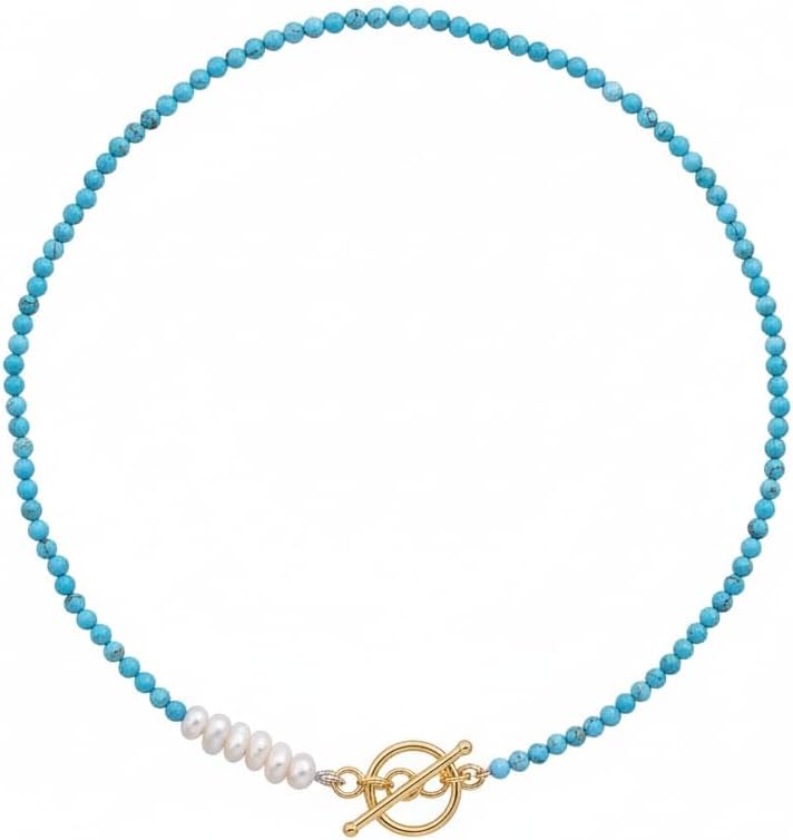 Ratnavali Arts Beaded Gemstone Necklace for Women Toggle Clasp, Colorful Boho Bead Choker Natural Stone Surfer Beach Necklaces 14K Gold Plated Silver Summer Handmade Jewelry