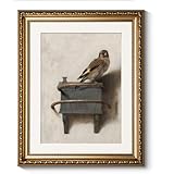 ARPEOTCY Vintage Gold Framed Bird Wall Art, Bedroom Bathroom Goldfinch Picture Wall Decor, Canvas Prints, Antique Picture Frame Still Life Paintings Home Farmhouse Cottage Decor,13x16 Inch