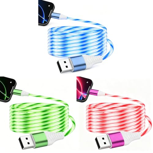Cable de carga iluminado para iPhone pack de 3 cables LED visibles de 2m color azul verde rosa