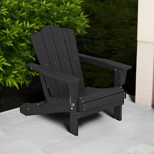 Miniatura 6 de KINGYES - Silla Adirondack plegable, sillas de patio de polietileno de alta densidad para todo tipo de clima, silla de césped con textura de madera