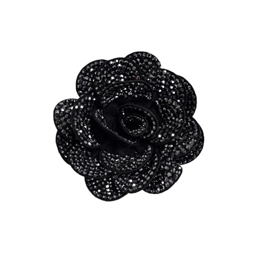 Rhinestone Rose Flower Brooch Lapel Pins for Women Her Fashion Crystal Camellia Flower Brooches Pin for Dress Accessories Jewelry Boutonniere Corsage Wedding Party Birthday Gift 70mm