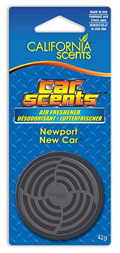 California Scents - Ambientador de Coche con Fragancia, Olor y Esencias a Newport New Car, Olor a Aroma de Coche Nuevo, Azul, 42 Gramos