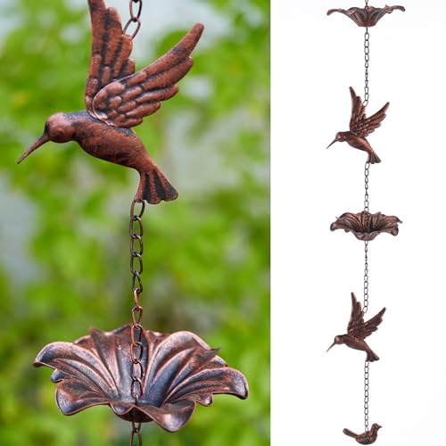 8.5FT Hummingbird Rain Chain,Rain Chains for Outside,Rainwater Catcher Chains, Outdoor