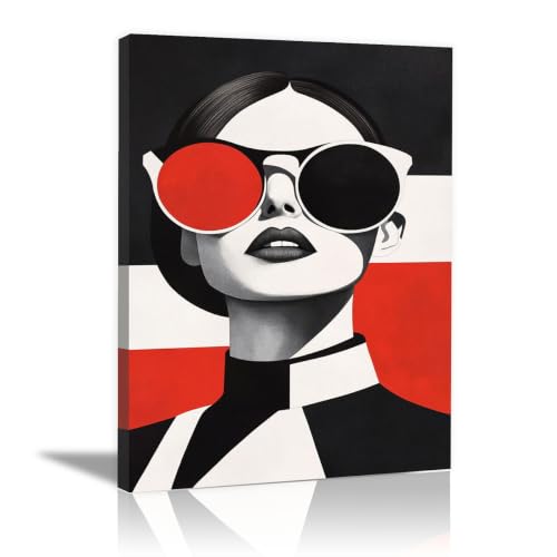 Tableau sur toile peinture femme portrait glamour rouge deco chambre coucher