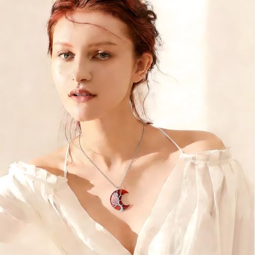 Image of XIANNVXI Tree of Life Wire Wrapped Crescent Moon Pendant Necklace Reiki Healing Crystal Stone Necklaces Natural Gemstone Quartz Jewelry for Women