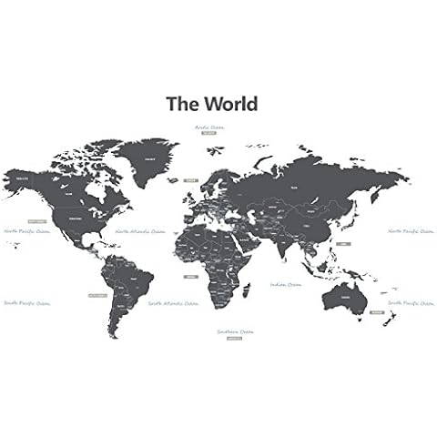 DECOWALL Modern Grey World Map Wall Stickers Cover