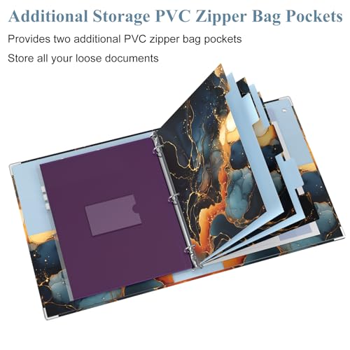Image of 3 Ring Binder, 1 Inches Round Ring Binder with Clipboard, Dividers Tabs, PVC Zipper Bag Sleeves & to Do List Planners for Women, Men, School, Office Supplies, Abstraction