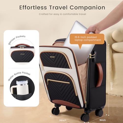 LOVEVOOK Carry on Luggage 22x14x9 Airline Approved, Large Waterproof Carry on Suitcase with 3 Packing Cubes,Lightweight Softside Underseat Travel Luggage with 360° Wheels,Laptop Compartment,TSA Lock4