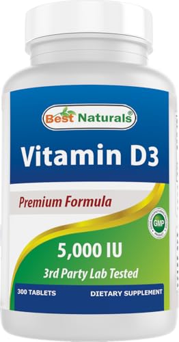 Best Naturals Vitamin D3 5000 IU – 300 Tablets – Made in USA, Non-GMO, Gluten Free, No Artificial Color, Flavor or Preservatives – Dietary Supplement