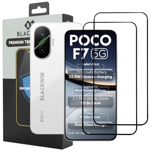 Image of Blackwik Tempered Glass Screen Protector for POCO F7 with Edge-To-Edge Protector Coverage | Easy Installation Kit (Black) (Pack Of 2)