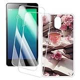 OAGELIM 2er Pack Bildschirm Schutzfolie + Hülle Kompatibel mit Lenovo Vibe P1M (5 Zoll) Künstlerisch Bedruckte Hülle & Gehärtetes Glas Kratzfest (Rosa Nachmittag)