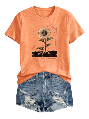 Image of Anbech Womens Dandelion Graphic T-Shirts Teen Girls Cute Sunflower Print Casual Tee Tops