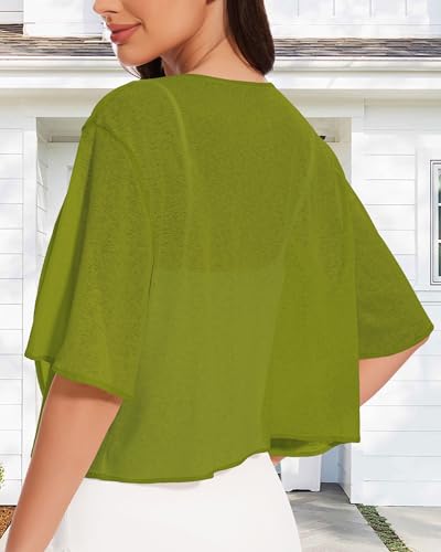 Image of Women Bolero Shrug Cardigan Open Front Cover Up Sheer Short Sleeve Kimonos for Evening Dress