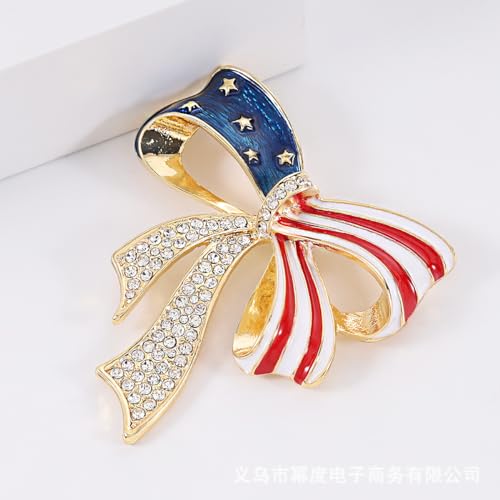 Image of American Flag Brooch Pin for Men Women Rhinestone Crystal Elephant Commemorates Brooch Pin American Independence Day Brooch for Men
