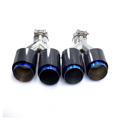 Escape de coche de fibra de carbono universal con doble silenciador y extremo azul brillante de 76mm