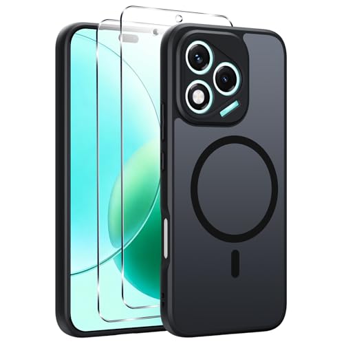 Yxnvixn Magnetic Phone Case for Honor 400 Lite 5G Case with 2 Tempered Glass Screen Protector Fit for MagSafe Military-Grade Protection Shockproof Translucent Matte Back Slim Shockproof Cover Black
