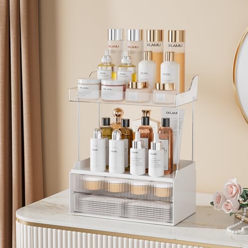 Image of Delamu 4-Tier Makeup Organizer, Bathroom Counter, 2 Drawers,Clear 2Pack