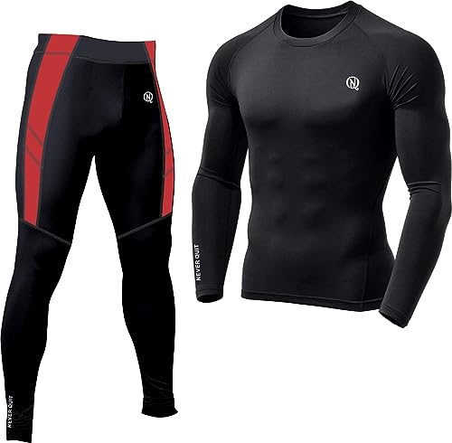 Image of NEVER QUIT Men's Long Sleeve Compression Set, Workout Top & Pants Combo