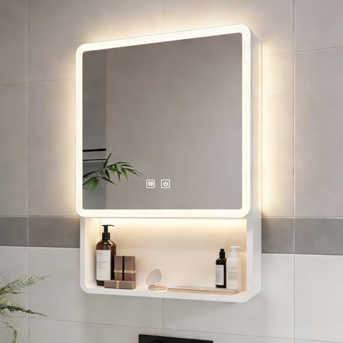 basenji 19"x28" Lighted Medicine Cabinet, Bathroom Mirror with Storage Touch