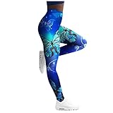 CCOOfhhc Yogahose Damen Lang Bunt Schmetterlingsdruck Lang High Waist Seamless Sportleggins Blickdicht Push Up Yogahose Slim Fit Casual Sport Leggings für Sport Yoga Fitness Gym Workout
