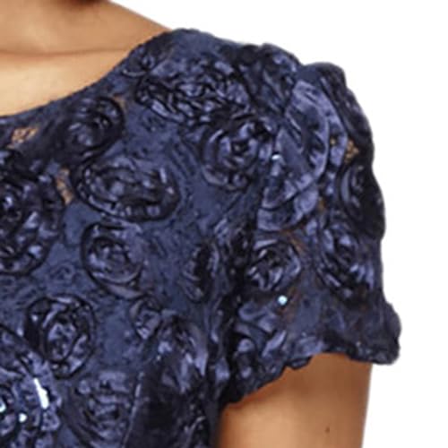 Image of Alex Evenings Women's Long Rosette Mother of The Bride Dress with Short Sleeves