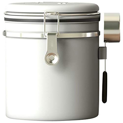 SODIAL Airtight Coffee Canister - Includes Steel Scoop- Sealed Cantilever Lid White