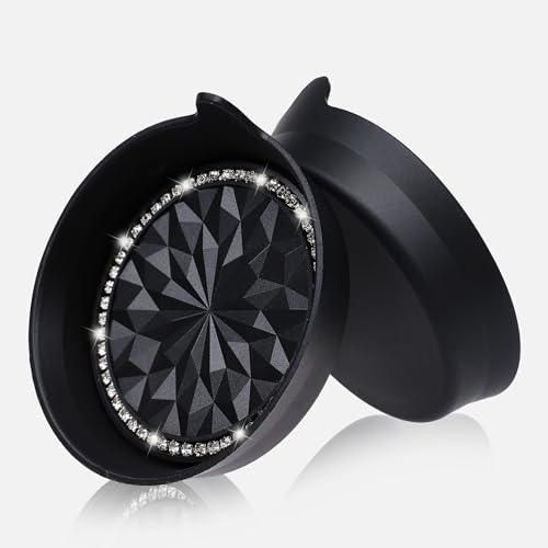 Image of Amooca Car Cup Coaster Universal Non-Slip Cup Holders Bling Crystal Rhinestone Car Interior Accessories 2 Pack Black Flower