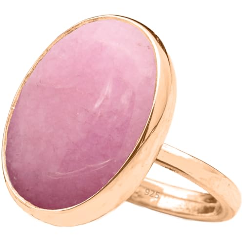 Natural Pink Jade Crystal Ring 18K Rose Gold Vermeil 925 Sterling Silver Oval Solitaire Gemstone Dainty Sagittarius Love And Compassion Statement Ring Handmade Turkish Fine Jewelry