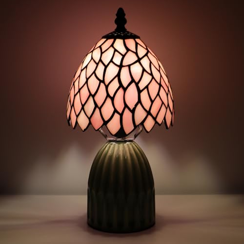 Tiffany-Style Stained-Glass Mushroom Table Lamp 12.5in (Pink Leaf) — view 8