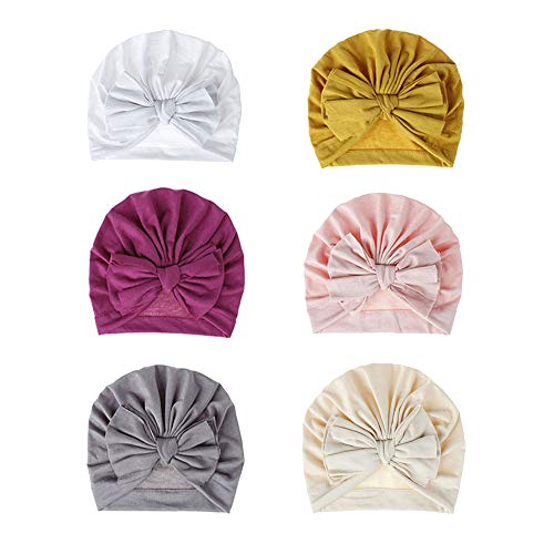 Bestjybt 6 Pcs Baby Turban Knot Hats Newborn Infant Toddler Hospital Hat Cotton Head Wrap (Big Bow)