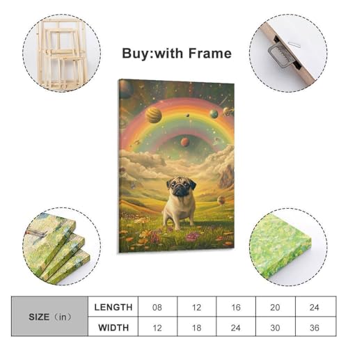Tableau Impression Sur Toile Pug Décoration Murale 50x75cm - 2