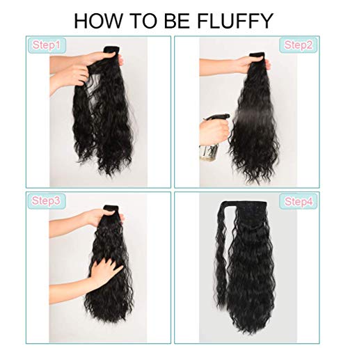 Yeame Corn Wave Ponytail Extension Clip In - 22 Inch Long Wavy Curly Wrap Around Pony Tail Heat Resistant Synthetic Hairpiece For Women (Natural Black #1B) #TOP6