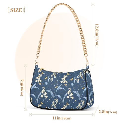Clutch Shoulder Bags Tote Evening Purse Handbags for Women Lily Of The Valley Blue Hobo Bags with Zipper Closure3