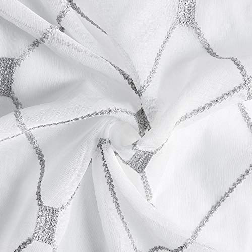 Topfinel Sheer French Door Window Curtains 25X72 Inches Sidelight Curtains For Front Door Tieback Included, White Grey, 2 Panels #TOP2