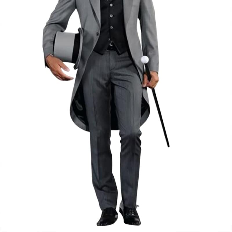 Men's Solid Wedding Dress Suit Set Morning Suits Grooms Slim Fit Wedding Tuxedos Tailcoat Vest Pants3