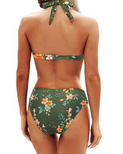 Image of Yonique Women Two Piece Bathing Suits Push Up Bikini Set Halter Swimsuit Vintage Swimwear