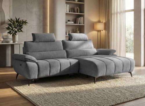DecoInParis Canapé d’Angle Relax électrique en Velours chiné Gris LYANA - Angle Droit