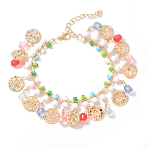 Image of tenghong2021 Boho coin sandals Anklet Bracelet Bohemian Tassel Barefoot Sandals Chain Jewelry Belly Dance Anklet Fashion Gifts for Women Presents for Sister, Friends, Mom