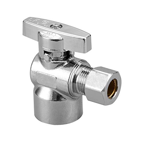 Minimprover 2 Pack Premium Brass Chrome plated 1/2\" FIP Female Thread x 3/8 Inch OD Compression Quarter Turn Water Angle Stop Valve Shut Off